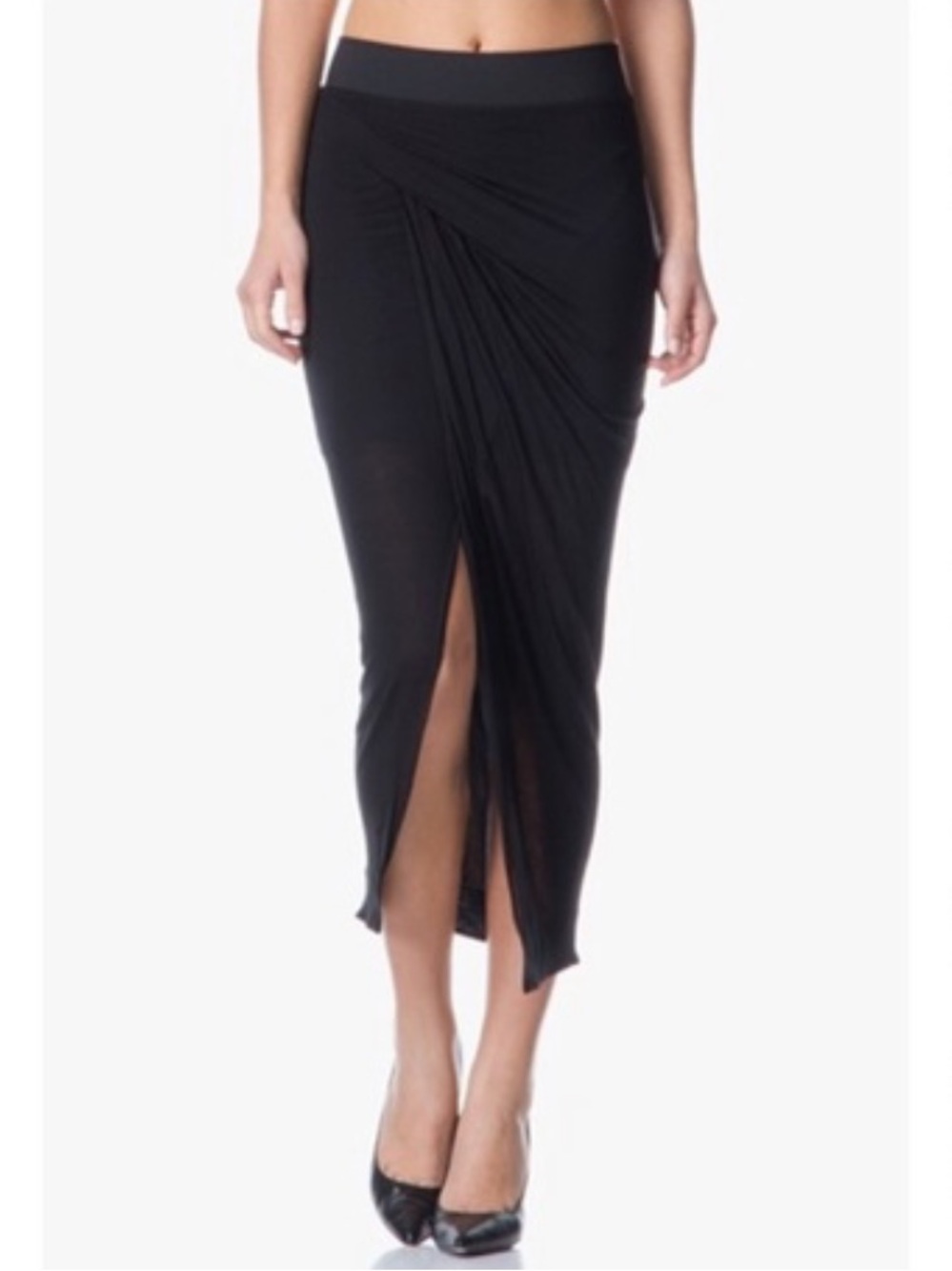 Helmut Lang Slack Jersey Draped Black Midi/Maxi Skirt Large Modern Edgy